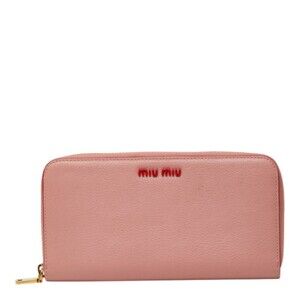 Miu Miu Miu Round Zip Long Wallet 5ML506 Pink Madras Leather Women's MIUMIU